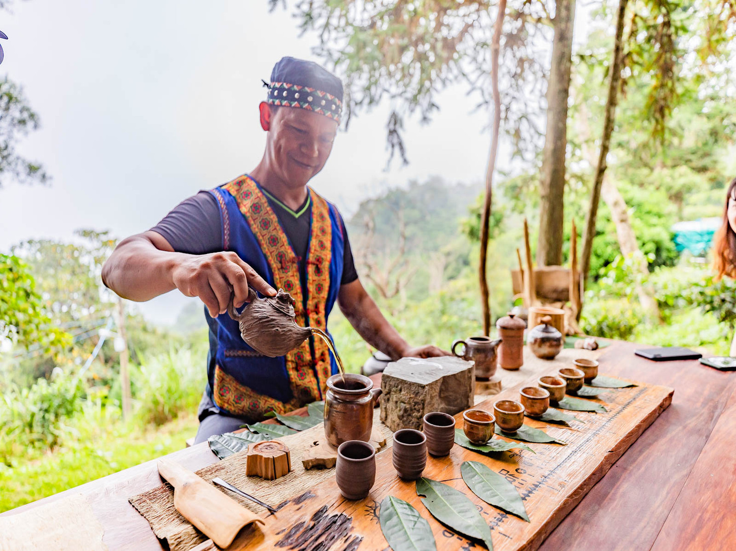 Baoshan Napu Native Tea Organic Tea Farm, where tea master Xie Guohua leads participants in a native mountain tea tasting event