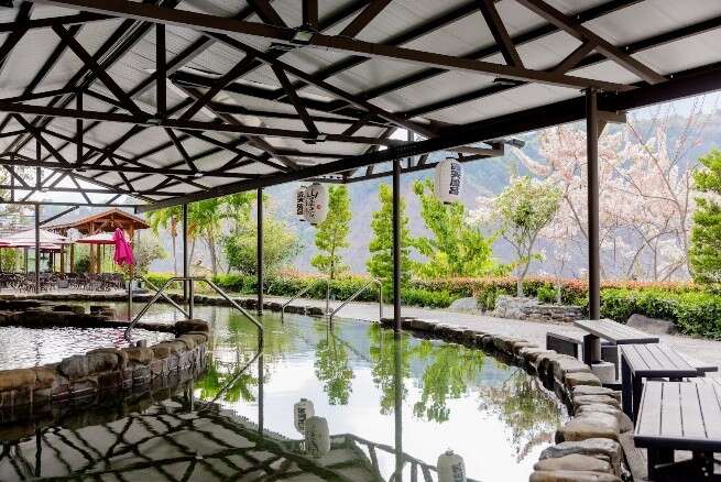 每年三、四月寶來花賞溫泉公園迎來花旗木盛開，漫天粉紅花海與戶外足湯交織成最浪漫的春季美景。