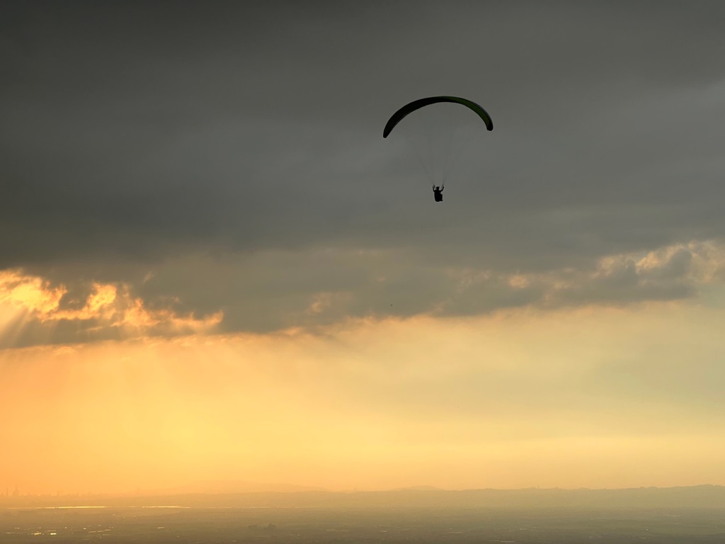Flying at sunset
